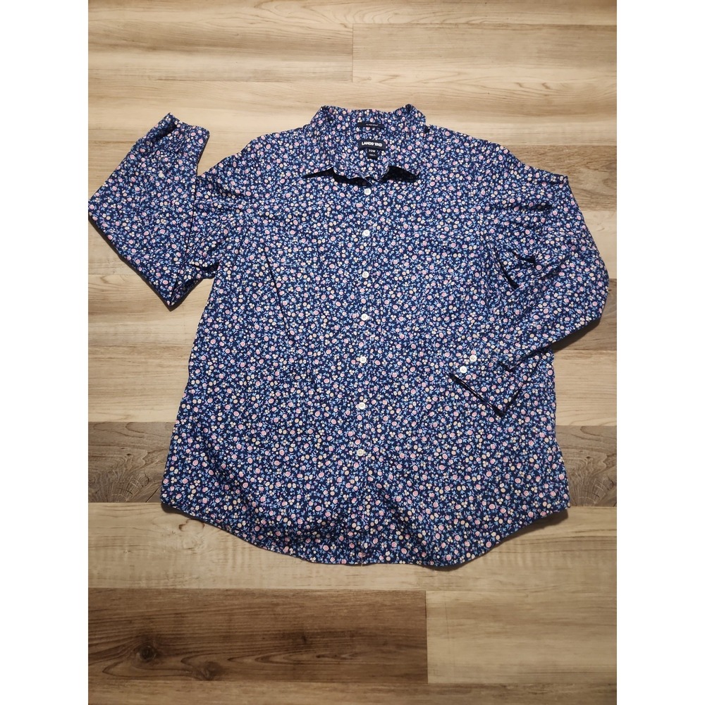 Lands End No Iron Supima Button Up Floral Shirt Womens 20w Blue And Pink
